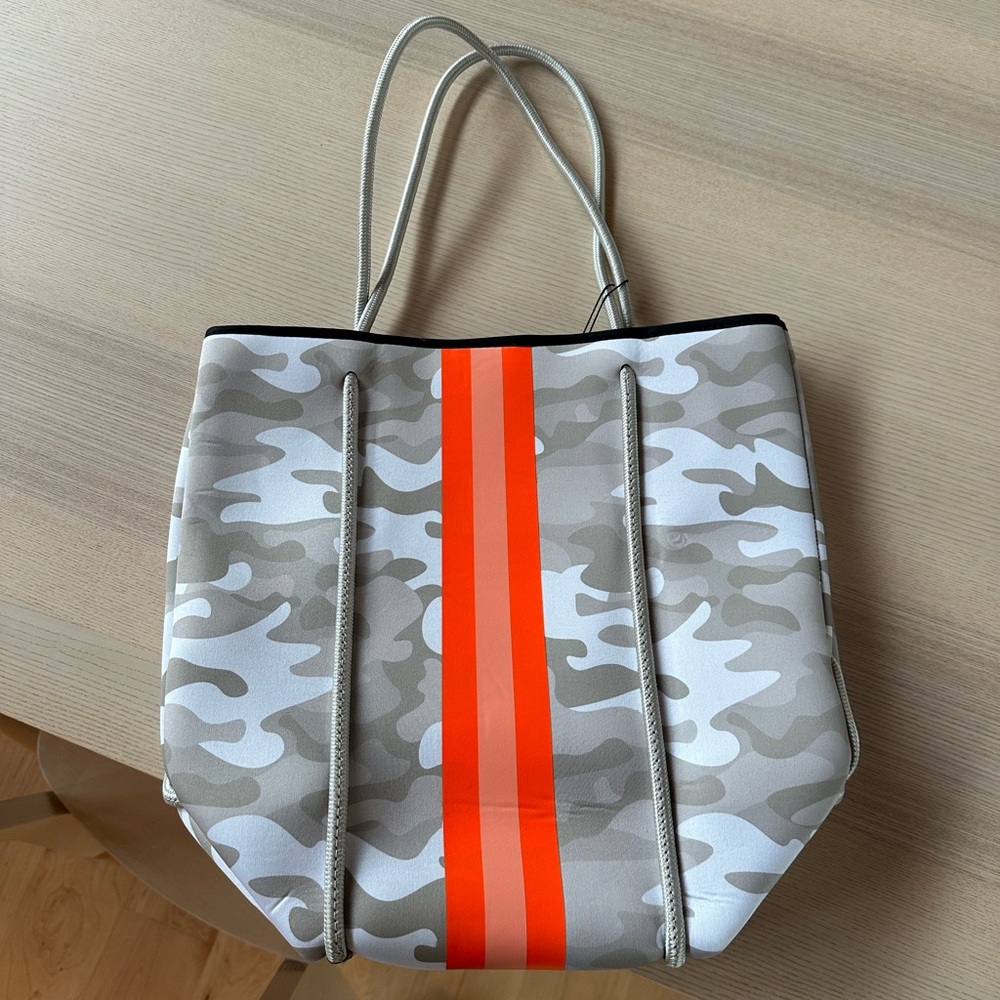 Stylish Camouflage Tote Bag with Orange Stripe